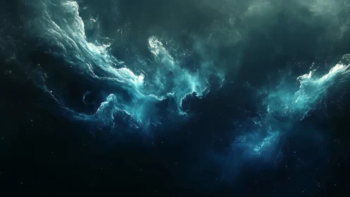 Celestial teal nebula currents in deep astral void.