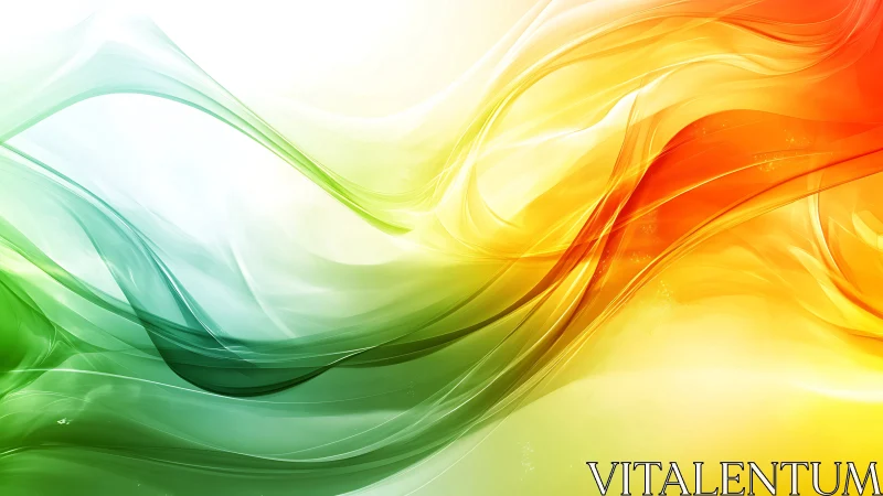 Colorful flowing waves blend green, yellow, and orange light.