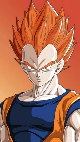 Orange haired anime warrior portrait on warm gradient