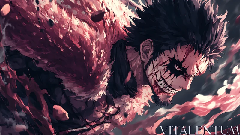 Fierce anime warrior racing forward in a storm of power.