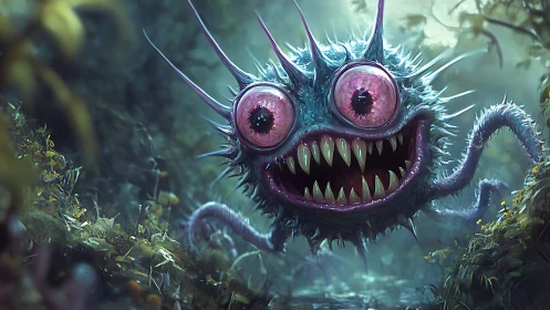 Spiked one-eyed forest creature rendered with wet specular skin