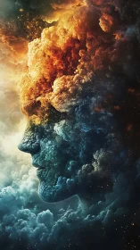 Celestial human profile sculpted from evolving nebula clouds.