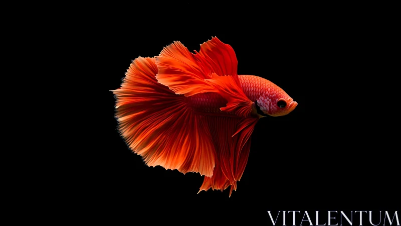 Scarlet betta fish in high-contrast black background study.