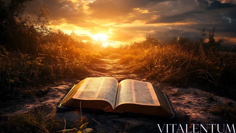 Sunlit scripture opens a glowing path through the wild meadow