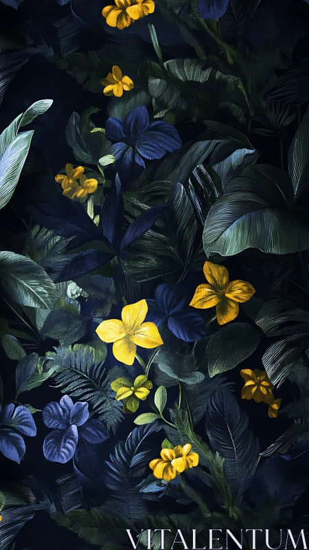 Nocturnal Garden Blooms Dance Through Shadowy Emerald Foliage