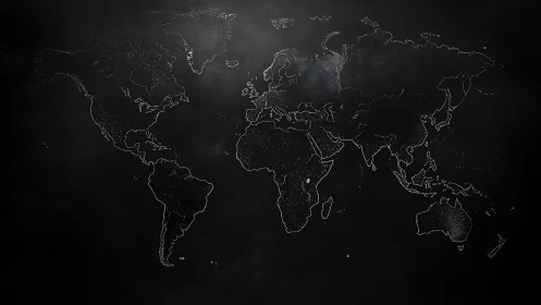 Minimal world map glows over dark textured background