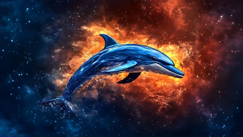 Cosmic dolphin glides through glowing nebula seas of light