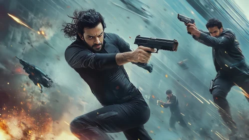 Cinematic gunfight sequence captures dynamic lateral motion