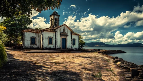 Timeless Coastal Chapel: Where History Meets Serene Waters.