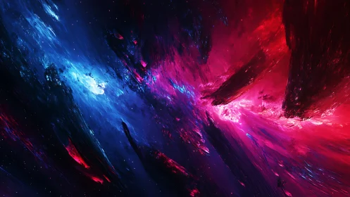Nebular color gradient with contrasting blue and red forms.