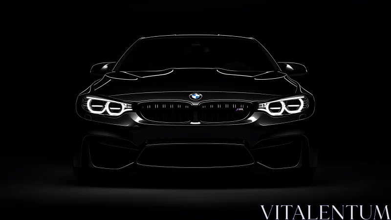 Sleek sports car front glows with dramatic studio lighting