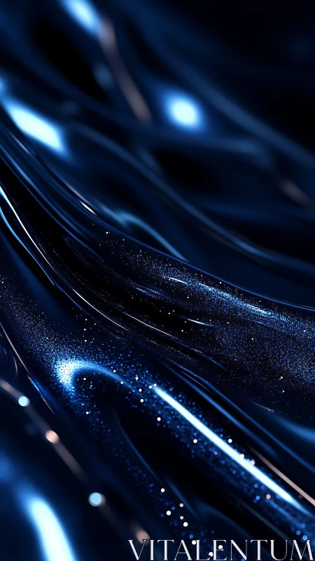 Deep navy liquid metallic waves with micro-glitter specular highlights