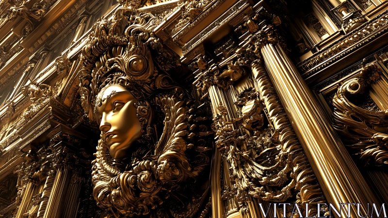 Ornate golden facade with central sculpted human face.