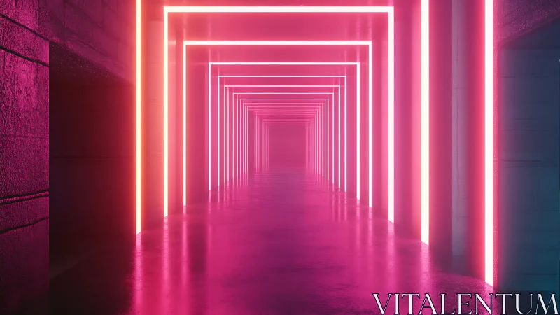 Neon corridor recedes into depth with luminous magenta light