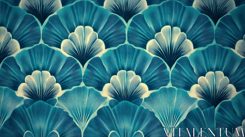 Stylized teal ginkgo leaf pattern in repeating arrangement.