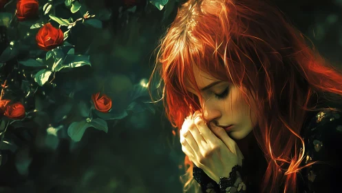 Whispered Prayers in the Rose-Lit Garden Gloom.