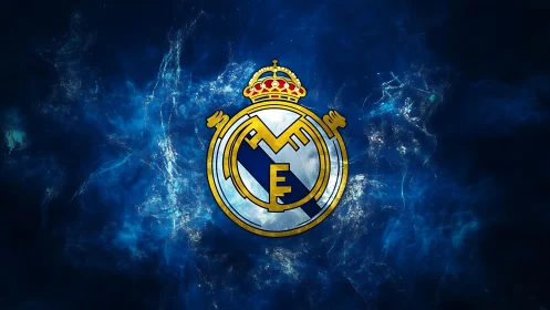 Royal blue crest emblem on luminous electric nebula field