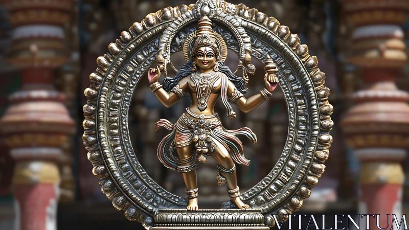 Graceful bronze Nataraja statue dancing in a radiant circle.