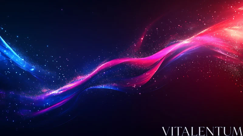 Flowing blue and pink light trails on dark gradient background.