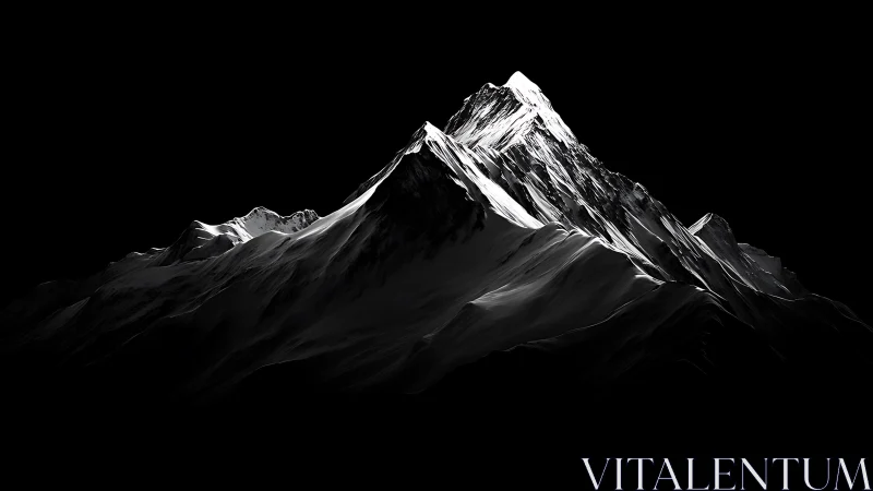 Monochrome mountain ridge under stark directional lighting.