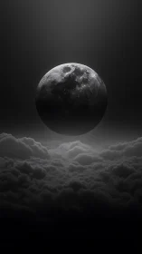 Lunar sphere suspended above stratified nocturnal cloud deck.