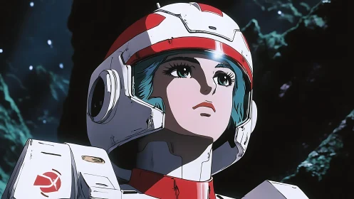 Retro anime space pilot rendered in high-contrast cel shading