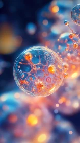 Luminous microcosm bubbles cradle molten nebula sparks.