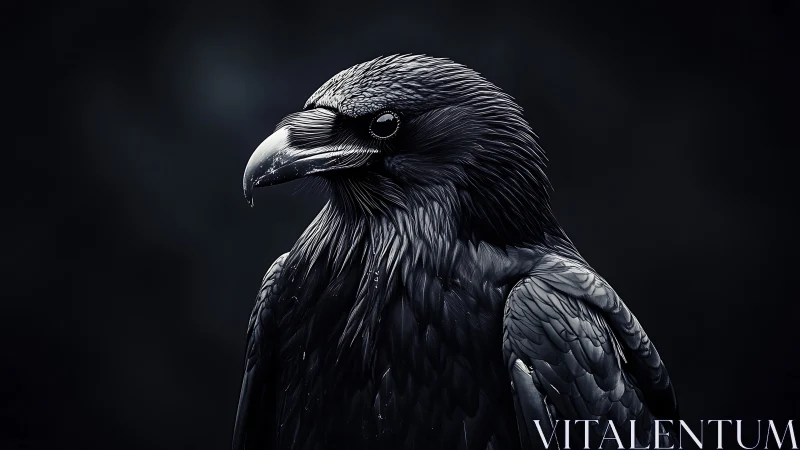 Majestic Black Raven Portrait in Dramatic Low-Key Lighting.