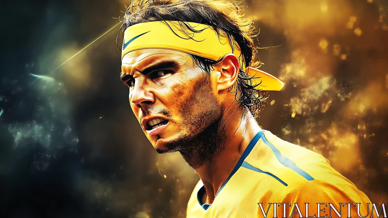 Digital portrait shows tennis player in side profile view