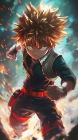Fired up anime hero charging forward with bold determination.