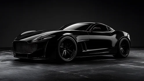 Midnight black supercar render with high-gloss reflections.