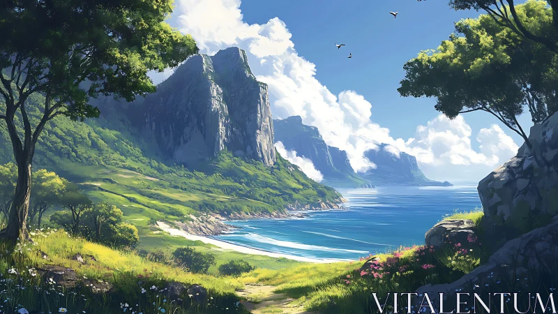 Coastal Mountain Landscape with Dramatic Cliffs.