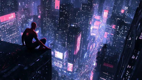 Neon-soaked vigil paints a lone hero over electric midnight streets