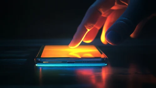 Capacitive touchscreen activation under low-key neon lighting.