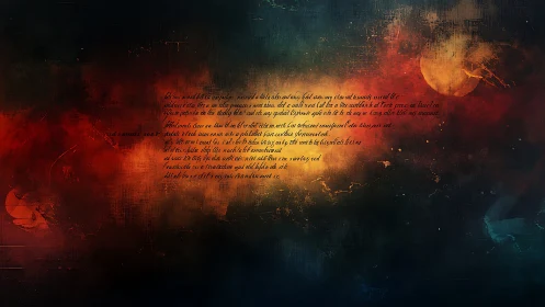 Textured nebula gradient with cursive script overlay on dark field.