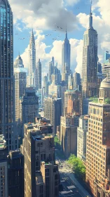 Vertical cityscape with dense skyscrapers under daylight sky.