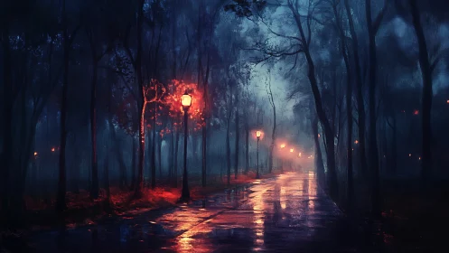 Glowing Path Through Mystic Forest at Night.