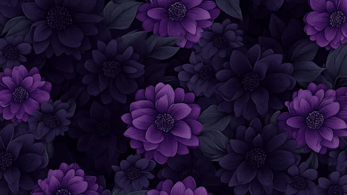 Purple and Dark Floral Composition with Textured Petals.
