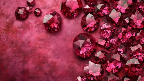 3D-rendered crimson gemstones on textured gradient ground.