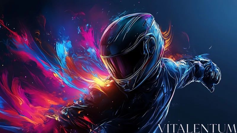 Chromatic velocity racer in neon fluid dynamics motion field.