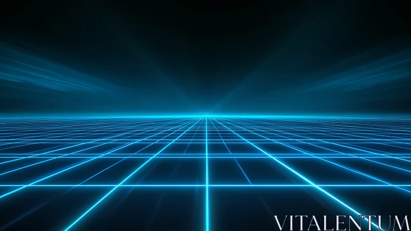 Neon data horizon streaking toward a glowing grid dawn.