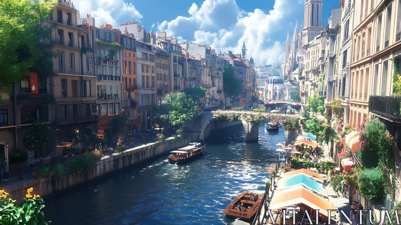 Sunlit canal boulevard where riverside cafés bloom and linger.