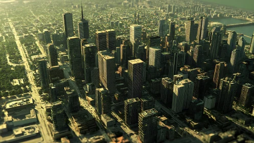 Dense modern city skyline in late afternoon light period.