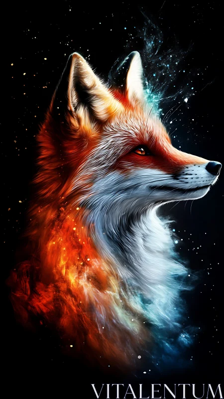 Cosmic fox portrait with fiery and icy nebula aura.