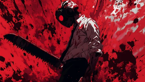 High-contrast anime slasher illustration with dynamic gore field.