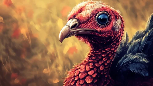 Detailed digital painting of a turkey with vivid colors and soft background.