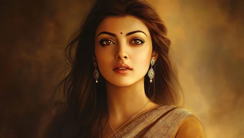 Digital portrait of Indian woman in warm chiaroscuro lighting