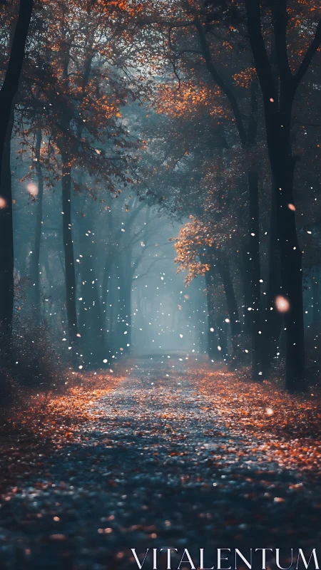 Luminescent Forest Passage: Autumn Foliage Through Cinematic Lens.