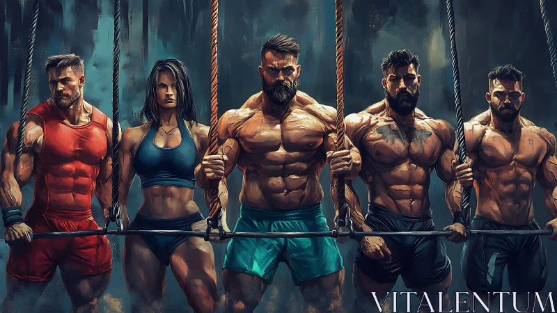 Hyperreal fitness ensemble renders sculpted muscular symmetry