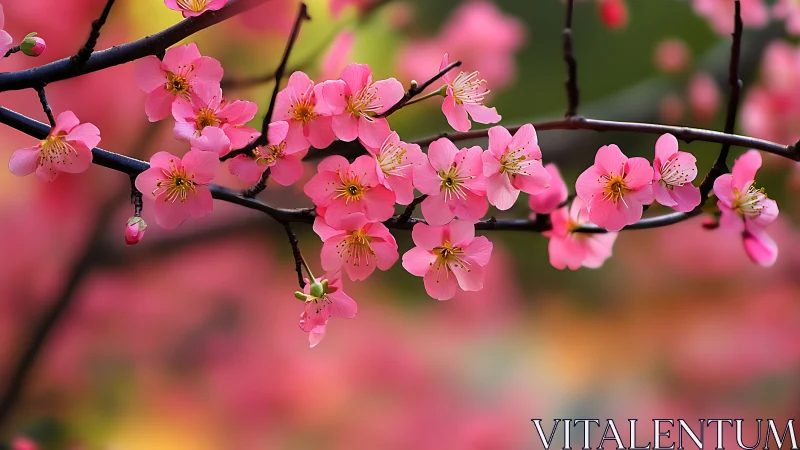 Cherry Blossoms Dance Across Dark Branches in Vivid Pink Glory